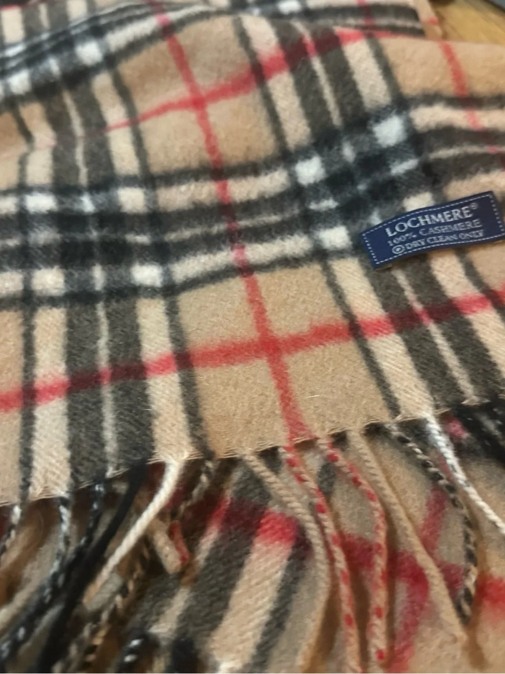 Beige Plaid Cashmere large scarf